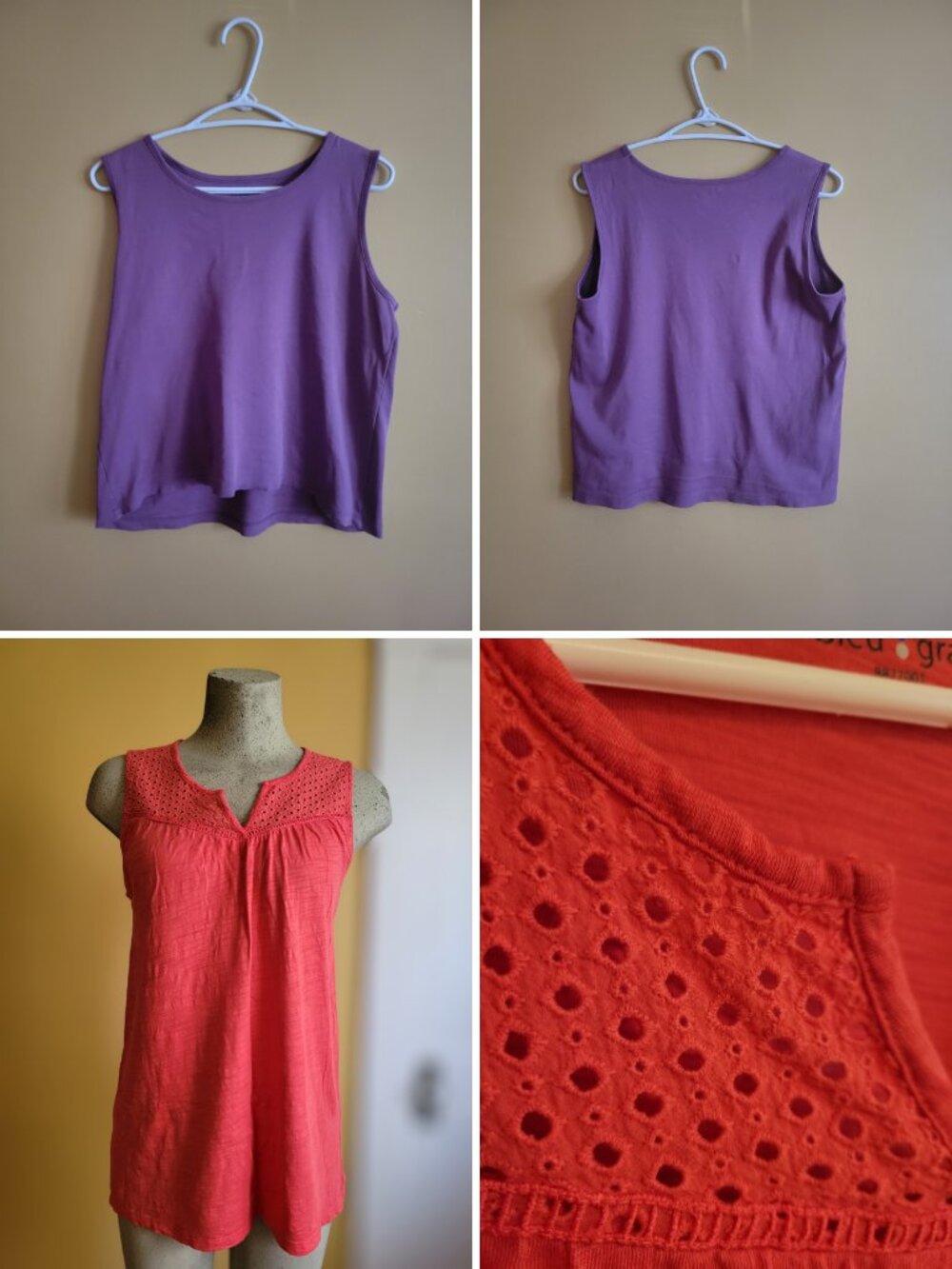 L.L. Bean Supima Cotton Tank Bleu Gray Eyelet Lace Top Lot M